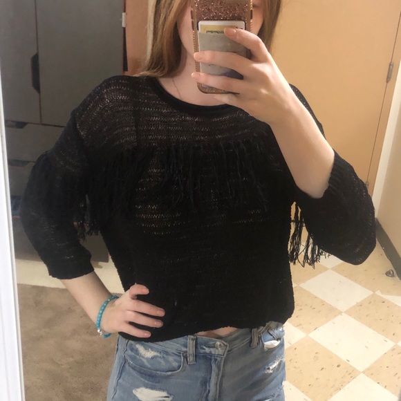 Chelsea & Violet Sweaters - 🌻 Chelsea & Violet Black Fringe Sweater